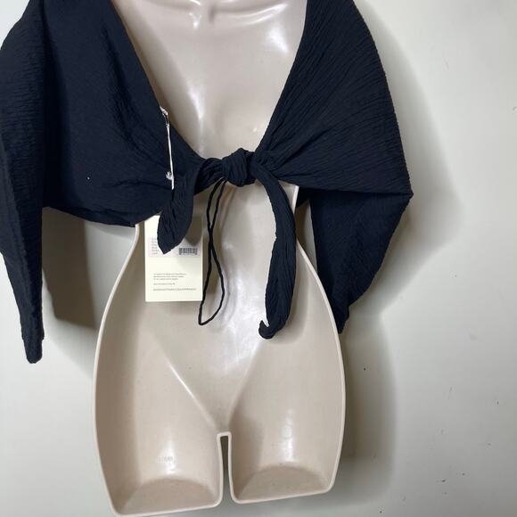 NWT Mara Hoffman Justine Twist-Front Cropped Blouse in Black sz L - Picture 12 of 13